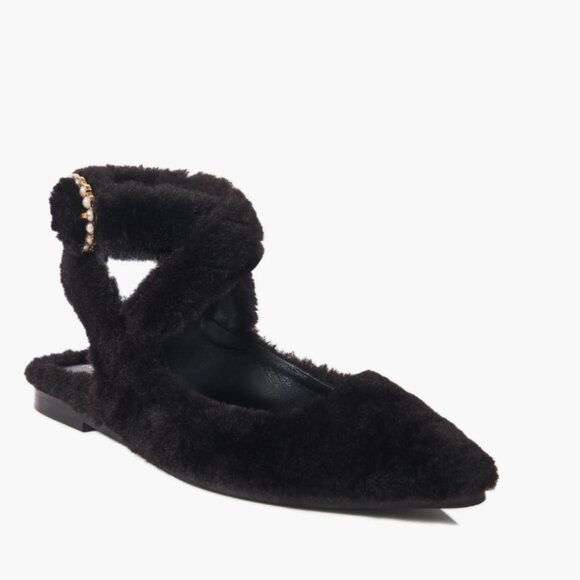 new FREE PEOPLE Faux Shearling Parisa Pointed Flats Black 257 4T2 - Picture 1 of 6